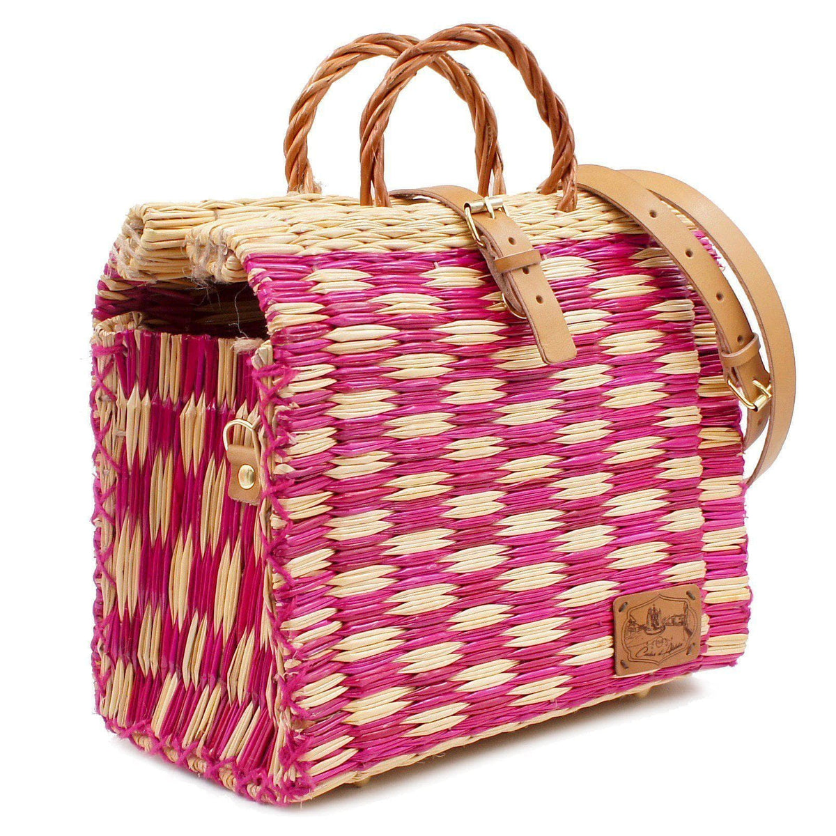 Reed Shopping Bag 11.8'' - Pink & Natural