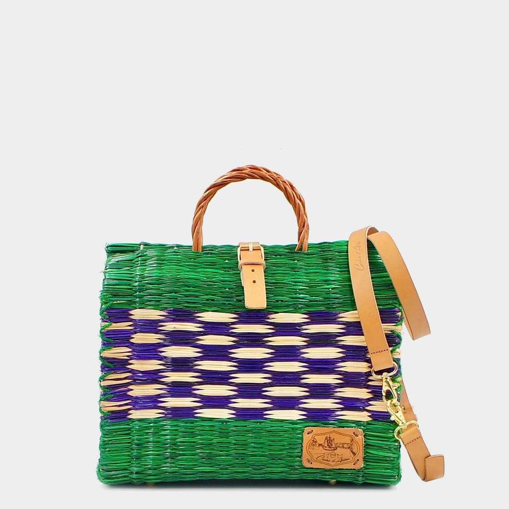 Henkeltasche aus Binsenrohr 22cm - Grün & Violett