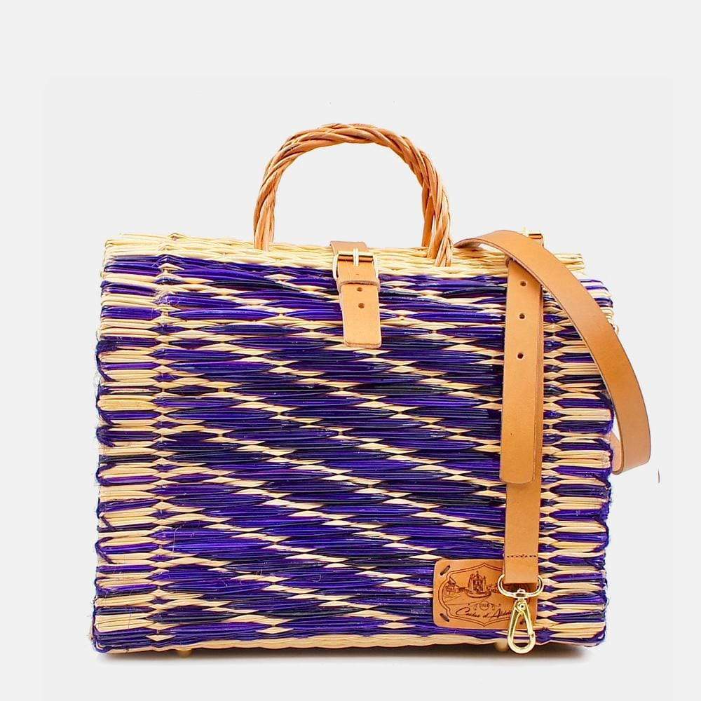 Sac cabas en osier (jonc) 30cm - Violet & naturel