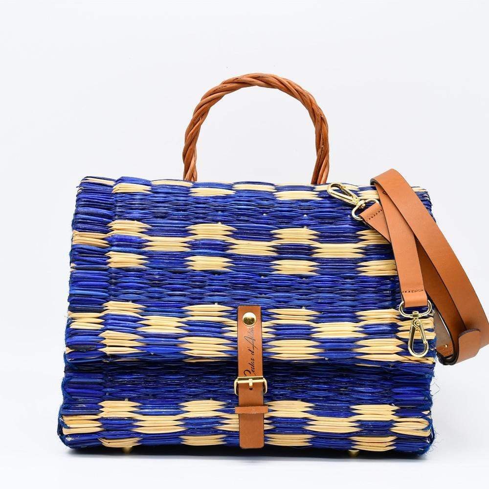 Reed Satchel Bag - 30cm - Blue & Natural