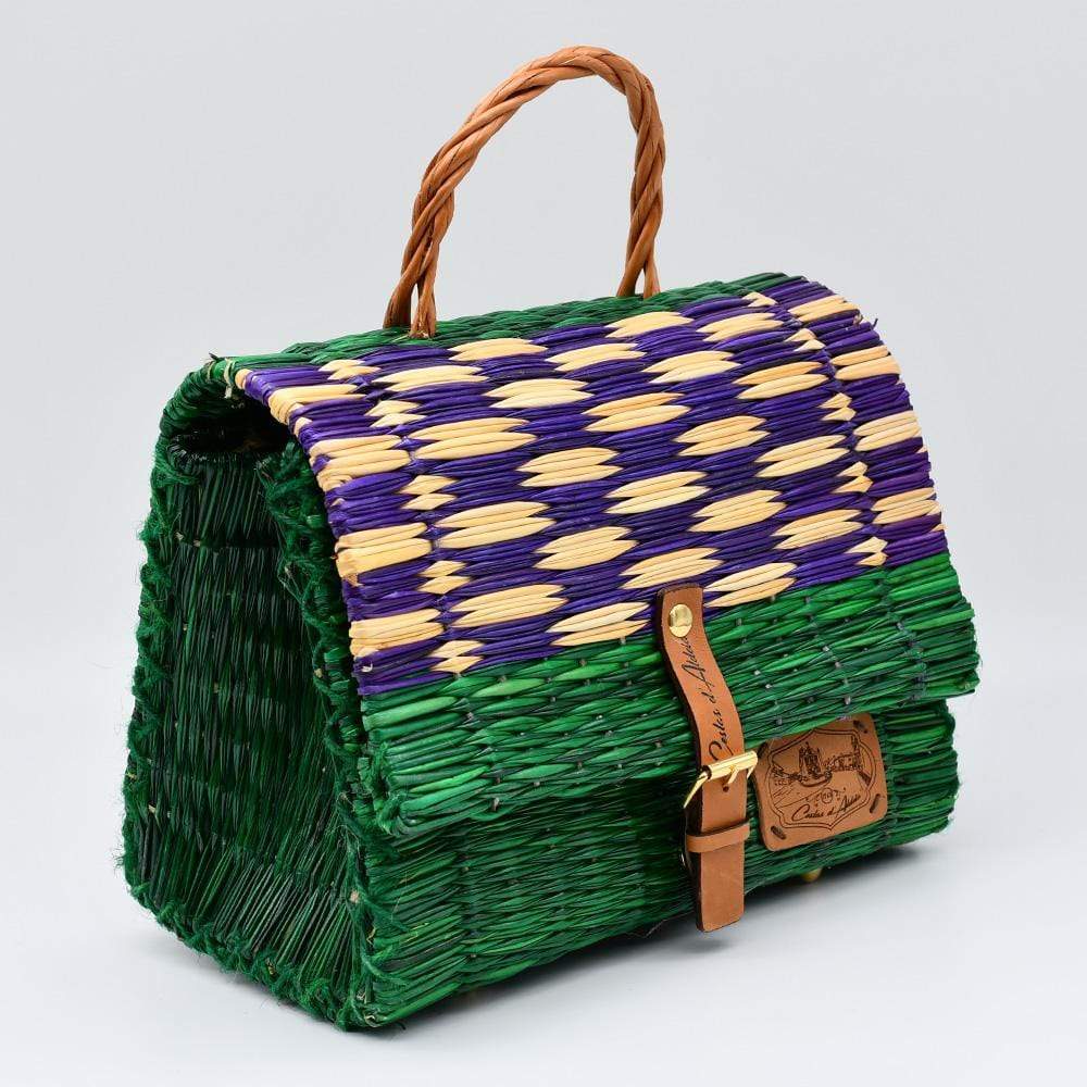 Sac cartable en jonc 25cm- Vert & violet