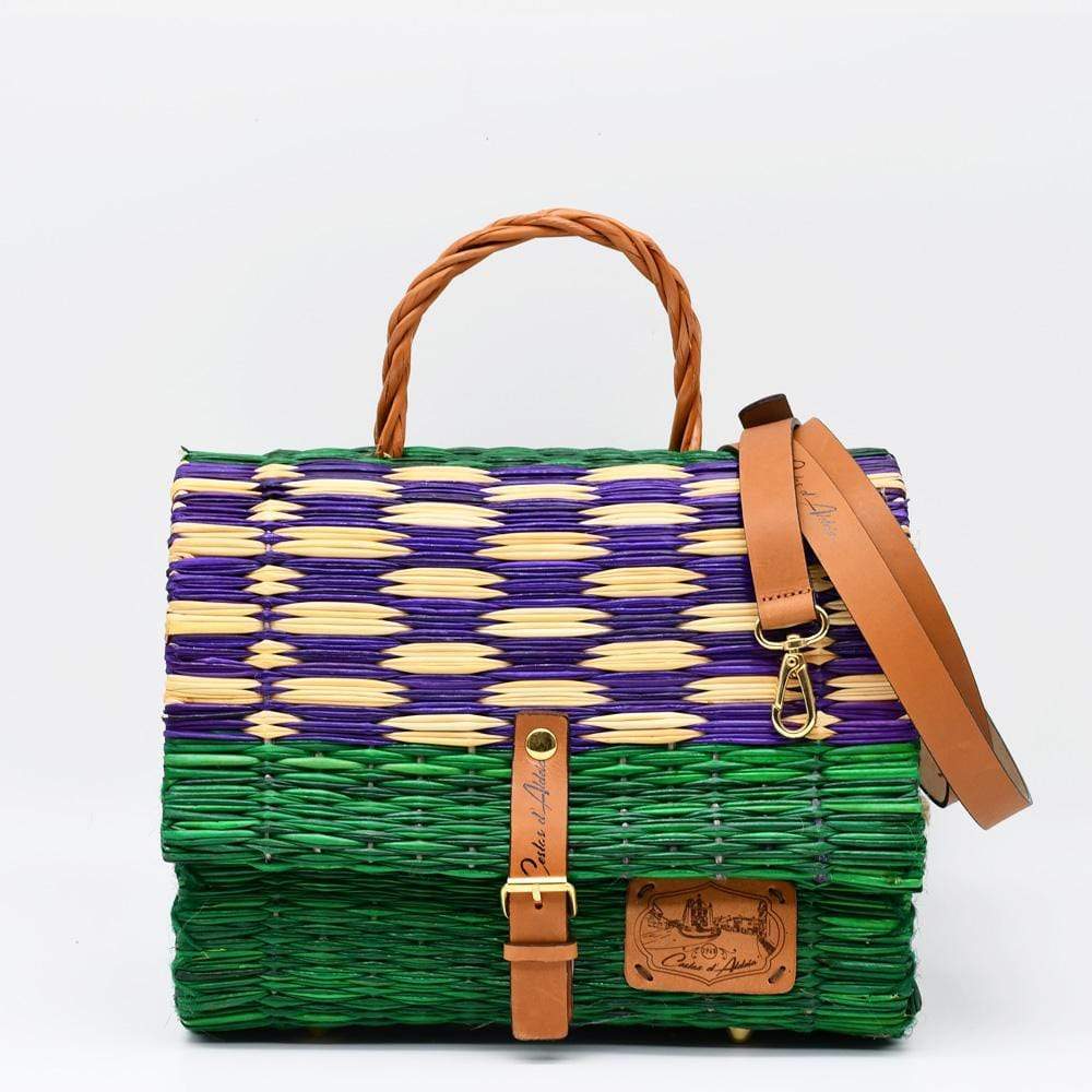 Sac cartable en jonc 25cm- Vert & violet