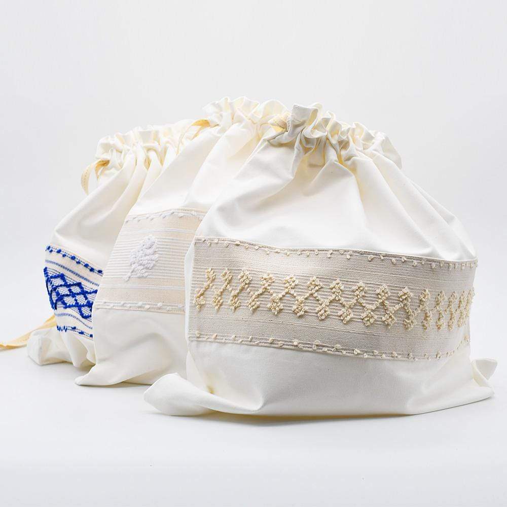 Sac en lin brodé beige 40x38cm