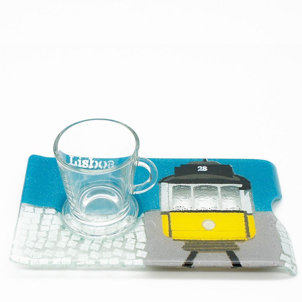 Tasse et plateau en verre fusionné "Electrico 28"