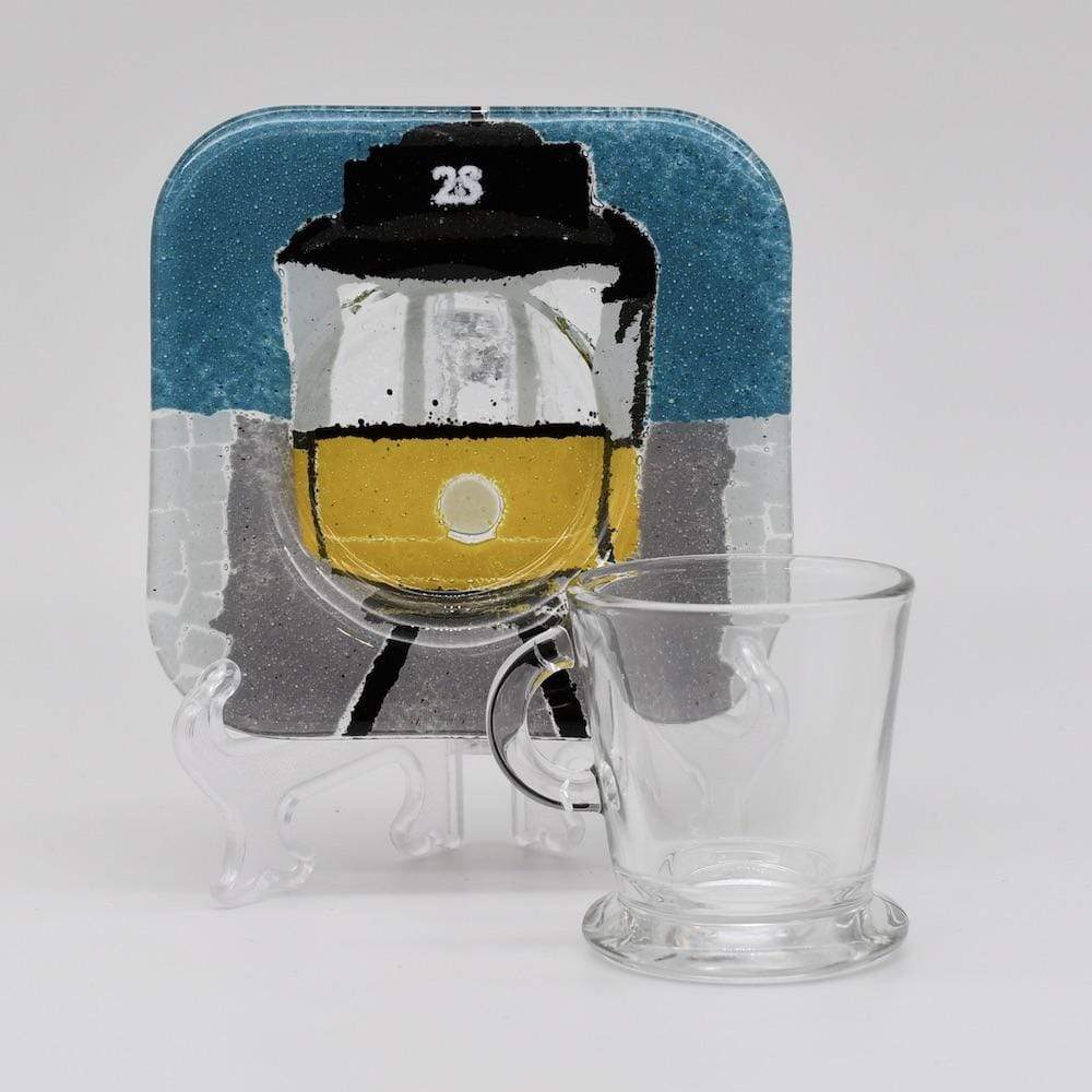Fused glass cup and saucer "Electrico 28"