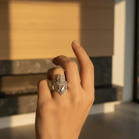 Bague en filigrane d'argent doré I Vente en ligne France Coração de Viana I Bague en argent