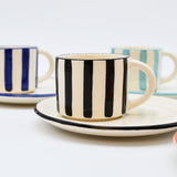 Bol à céréales en céramique portugaise I Vaisselle du Portugal en ligne Tasse et sous-tasse "Costa Nova Mar" - Noir