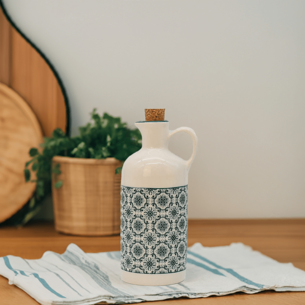 Carafe à huile en céramique motifs azulejos verts Carafe à huile en céramique "Padrão" - Verte