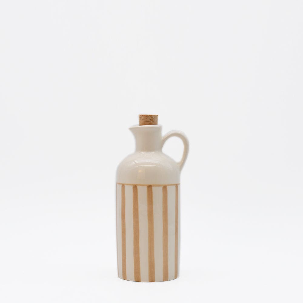 Carafe rayée moka et blanche avec bouchon en liège Carafe à bouchon rayée "Costa Nova Mar" 18cm - Moka