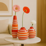 Ensemble de 3 soliflores rouges oranges I Vases en céramique du Portugal Ensemble de 3 vases rayés rouges