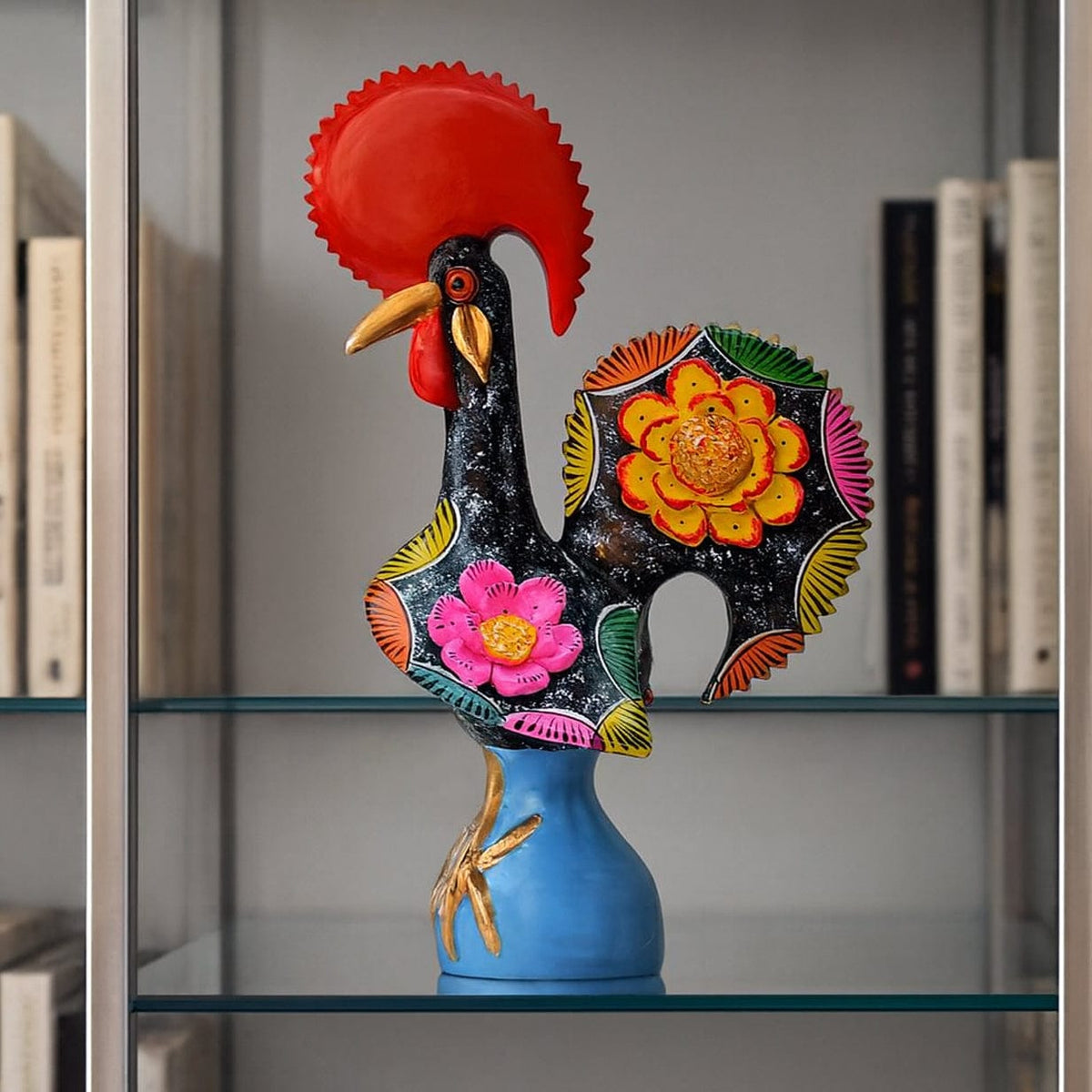 Grand Coq du Portugal noir en terre cuite Prazeres Cota Coq de Barcelos 40cm noir - Prazeres Côta