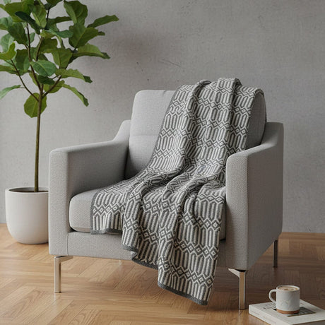 Grand plaid en coton gris foncé tissé au Portugal Plaid en coton "Hexa" - Gris Gris