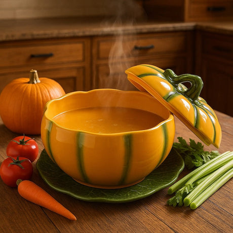 Grande soupière en forme de citrouille I Vaisselle traditionnelle portugaise Soupière en céramique en forme de citrouille