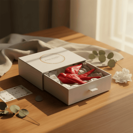 hirondelle en céramique stylisée et modernisée rouge brillant, dans sa boîte cadeau Luisa Paixão.  Coffret hirondelle stylisée - Rouge