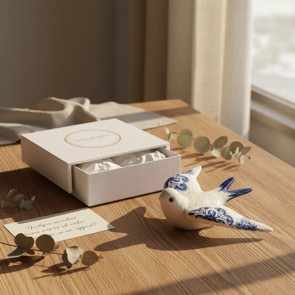 Hirondelle portugaise aux motifs azulejos bleus – Cadeau symbolique Luisa Paixão Coffret hirondelle "Azulejos" - Bleu