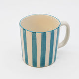 Mug en céramique portugaise rayé turquoise et blanc Mug rayé "Costa Nova Mar" - Turquoise