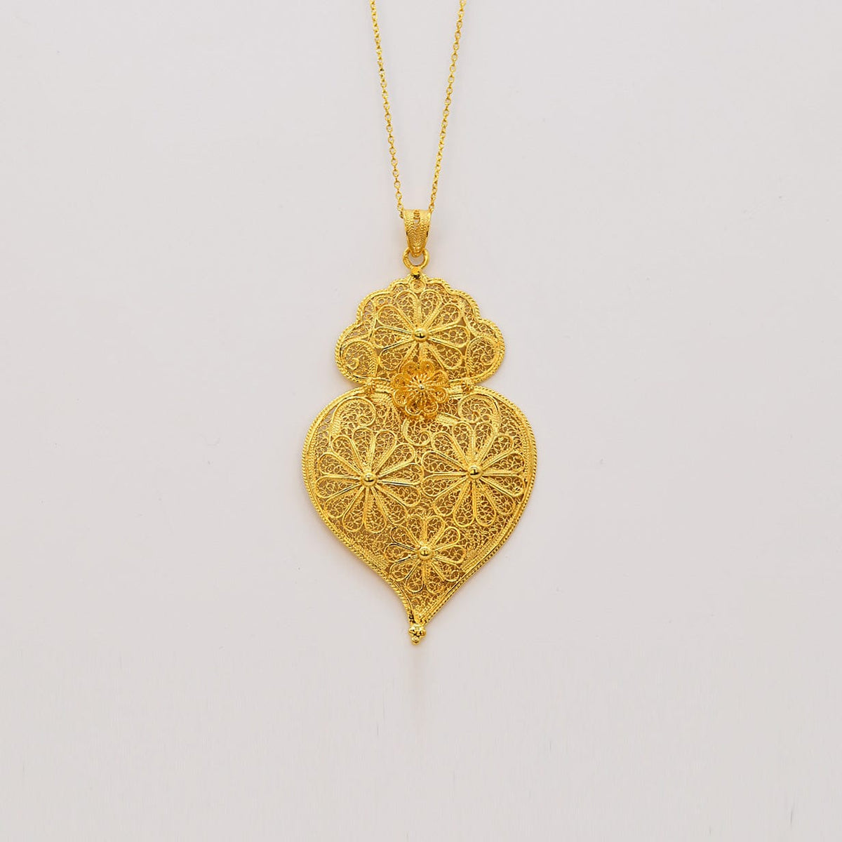 Pendentif Coeur de Viana en argent doré 8 cm I Bijoux du Portugal Coração de Viana I Pendentif en argent doré - 8cm