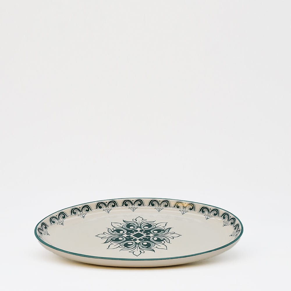Plat ovale en céramique vert et blanc motifs Azulejos 26cm  Plat ovale en céramique "Brasão" 26cm - Vert