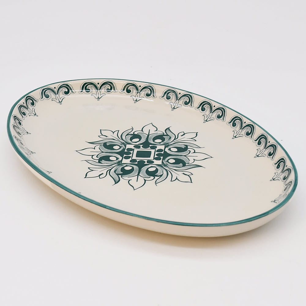 Plat ovale en céramique vert et blanc motifs Azulejos 26cm  Plat ovale en céramique "Brasão" 26cm - Vert