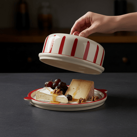 Plateau à fromage ou gâteau en céramique à rayures rouges Costa Nova Plateau à fromage ou gateau "Costa Nova Mar" - Rouge