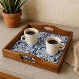 Plateau carré en bois avec Azulejos portugais – Artisanat traditionnel du Portugal Plateau carré "Azulejos"