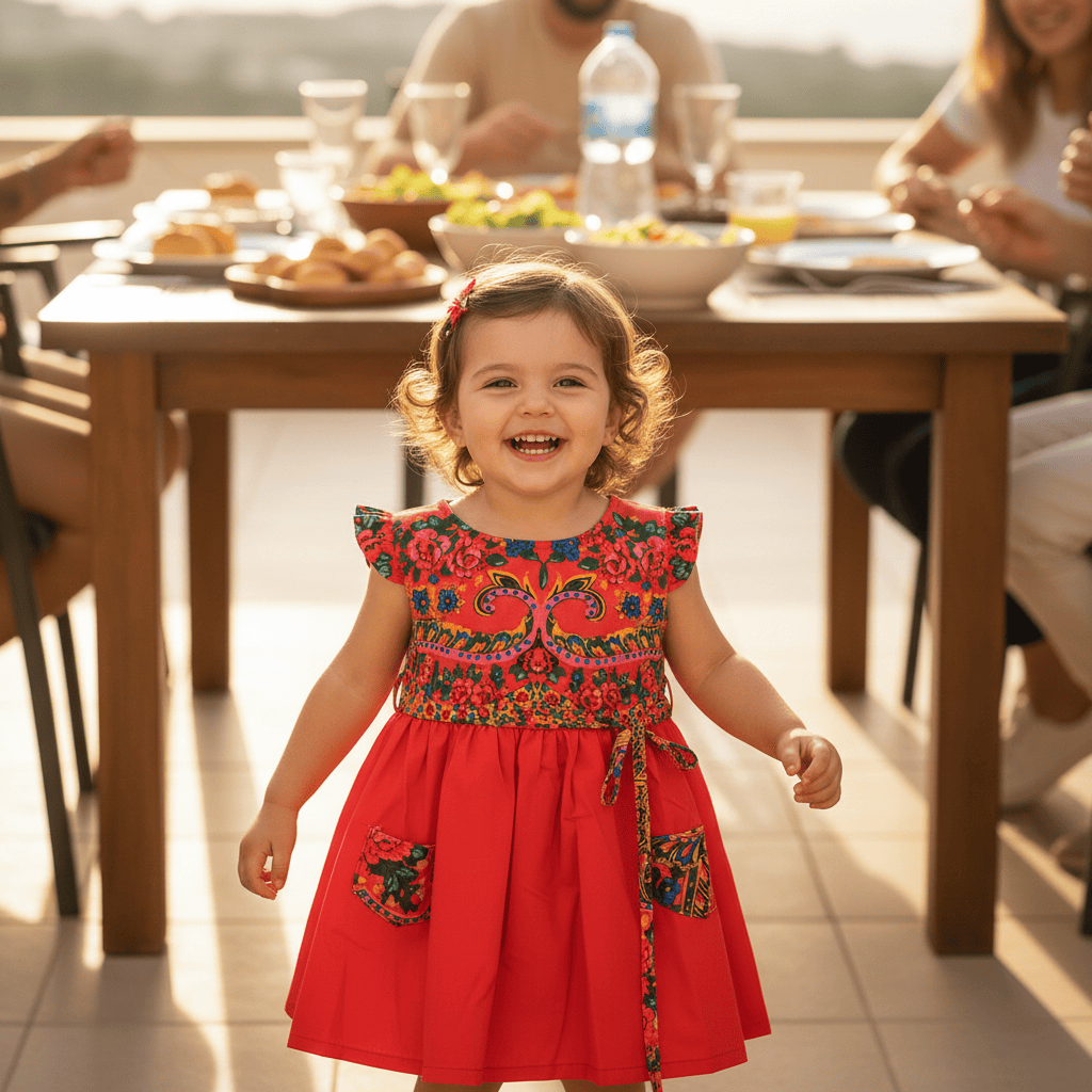 Robe enfant portugaise rouge à motifs floraux Viana Robe enfant à motifs Viana - Rouge