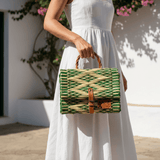 Sac cartable en jonc 25cm I Produit du Portugal Sac cartable en jonc 25cm - Vert & naturel
