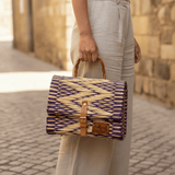 Sac cartable en jonc I Naturel et violet I Produit du Portugal Sac cartable en jonc 25cm - Violet & naturel