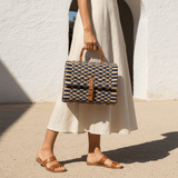 Sac cartable en jonc I Produit artisanal du Portugal Sac cartable en jonc 25cm - Bleu & naturel