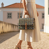 Sac cartable en jonc I Vert & Bleu I 25 cm I Produit du Portugal Sac cartable en jonc 25cm - Vert & Bleu