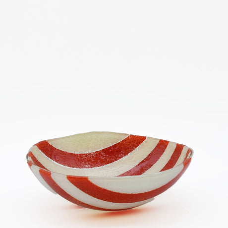 Saladier en verre rayé rouge & blanc I Artisanat portugais Saladier en verre "Marinha Grande" - Rouge