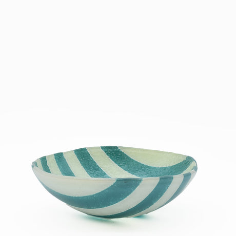 Saladier en verre rayé turquoise & blanc I Artisanat portugais Saladier en verre "Marinha Grande" - Turquoise