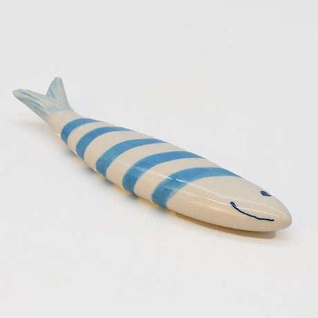 Sardine décorative souriante en céramique portugaise rayée blanc et orange Sardine souriante en céramique - Turquoise