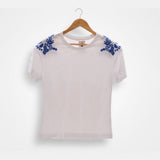 T-shirt portugais brodé Viana bleu | Coton fabriqué au Portugal Tee-shirt "Viana" brodé main - Blanc