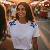 T-shirt portugais brodé Viana bleu | Coton fabriqué au Portugal Tee-shirt "Viana" brodé main - Blanc