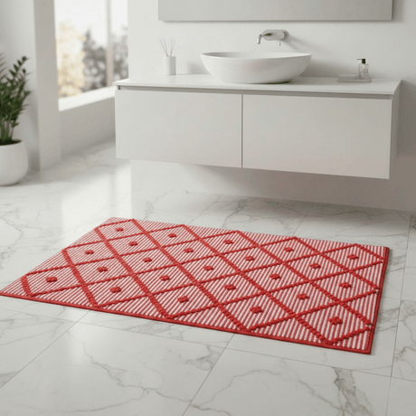 Tapis de salle de bains portugais Rouge & Blanc I 100x50cm Tapis de salle de bain 100x50 - Rouge & Blanc