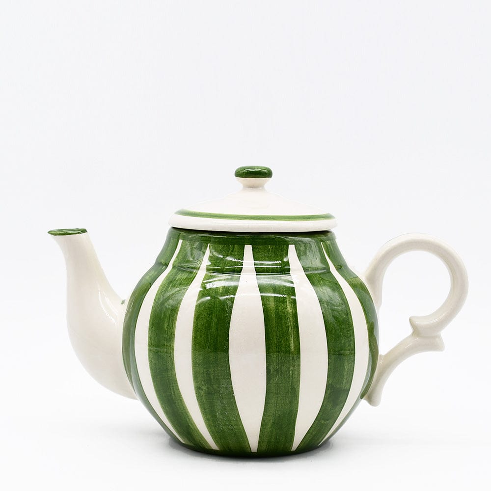 Théière en porcelaine verte I Vaisselle du Portugal en ligne Théière rayée "Costa Nova Mar" - Verte