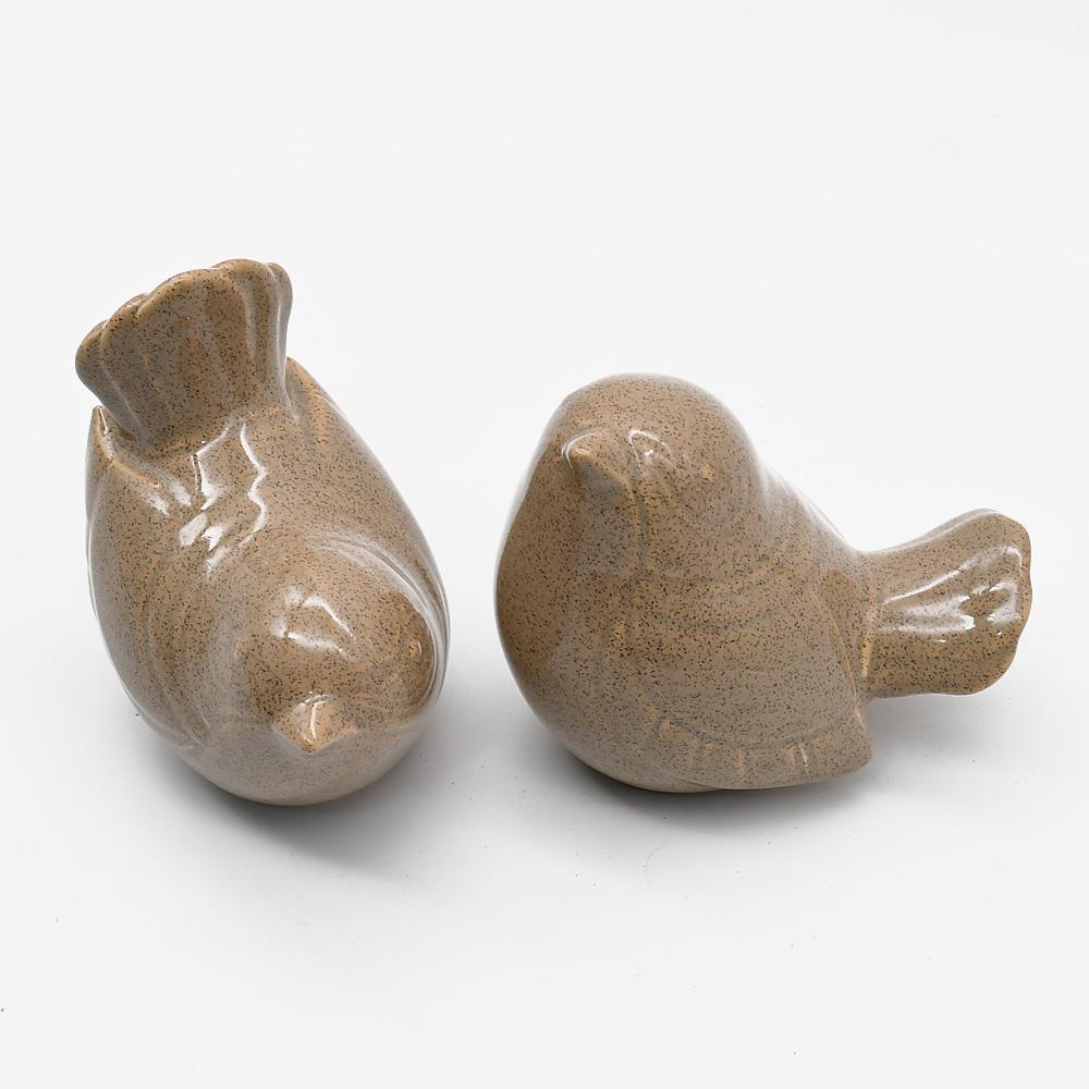Assiette en porcelaine portugaise I Vaisselle du Portugal en ligne Paire d'oiseaux en céramique - 12 couleurs Beige