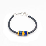 Armband Keramik auf Leder Marineblau und Gelb