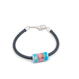 Armband Keramik auf Leder Türkis und Rosa