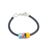 Bracelet céramique sur cuir Turquoise, Rose et Jaune