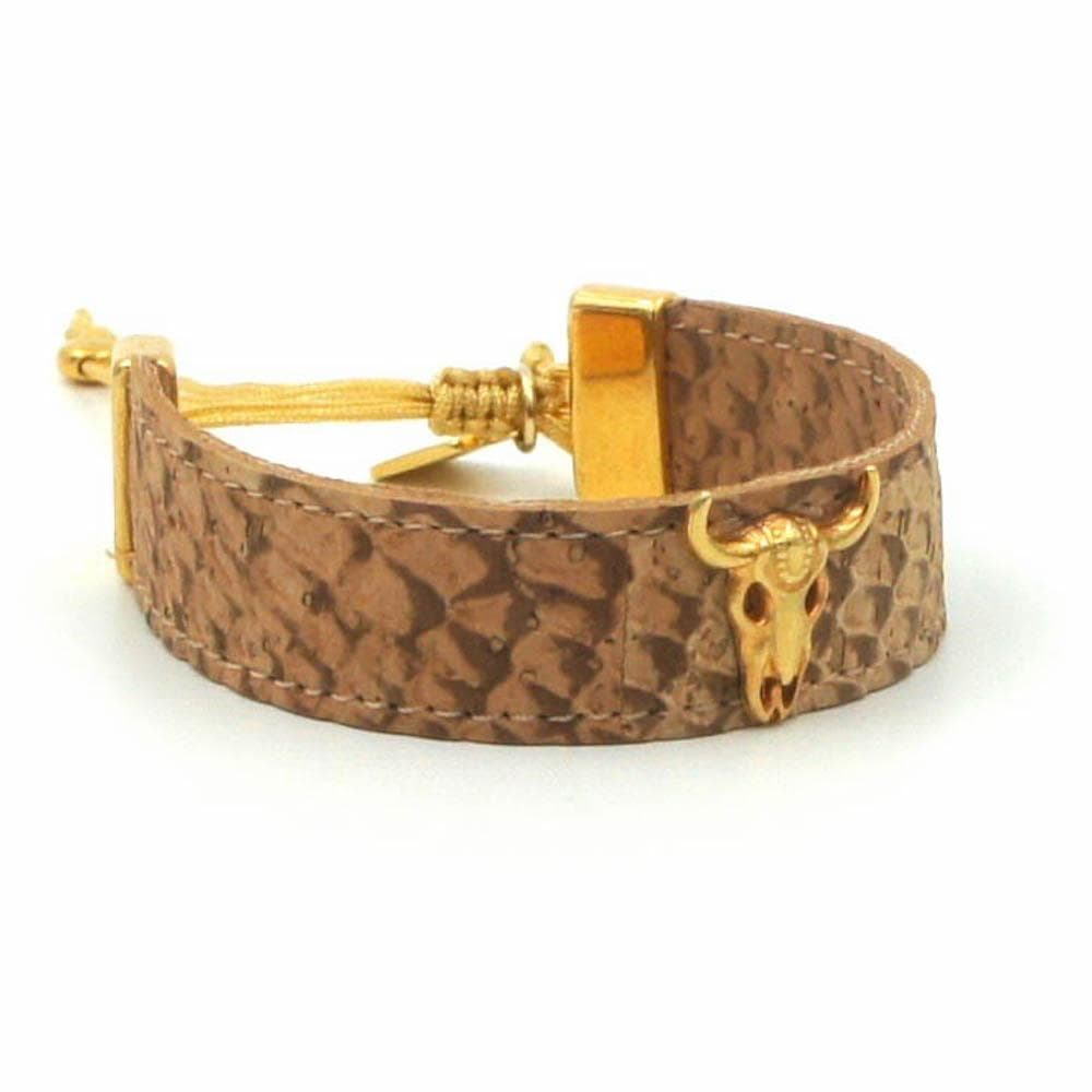 Beige cork bracelet beige - Gold Bull