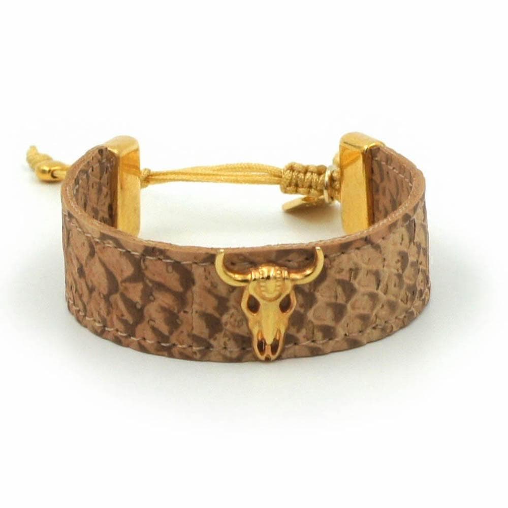 Beige cork bracelet beige - Gold Bull