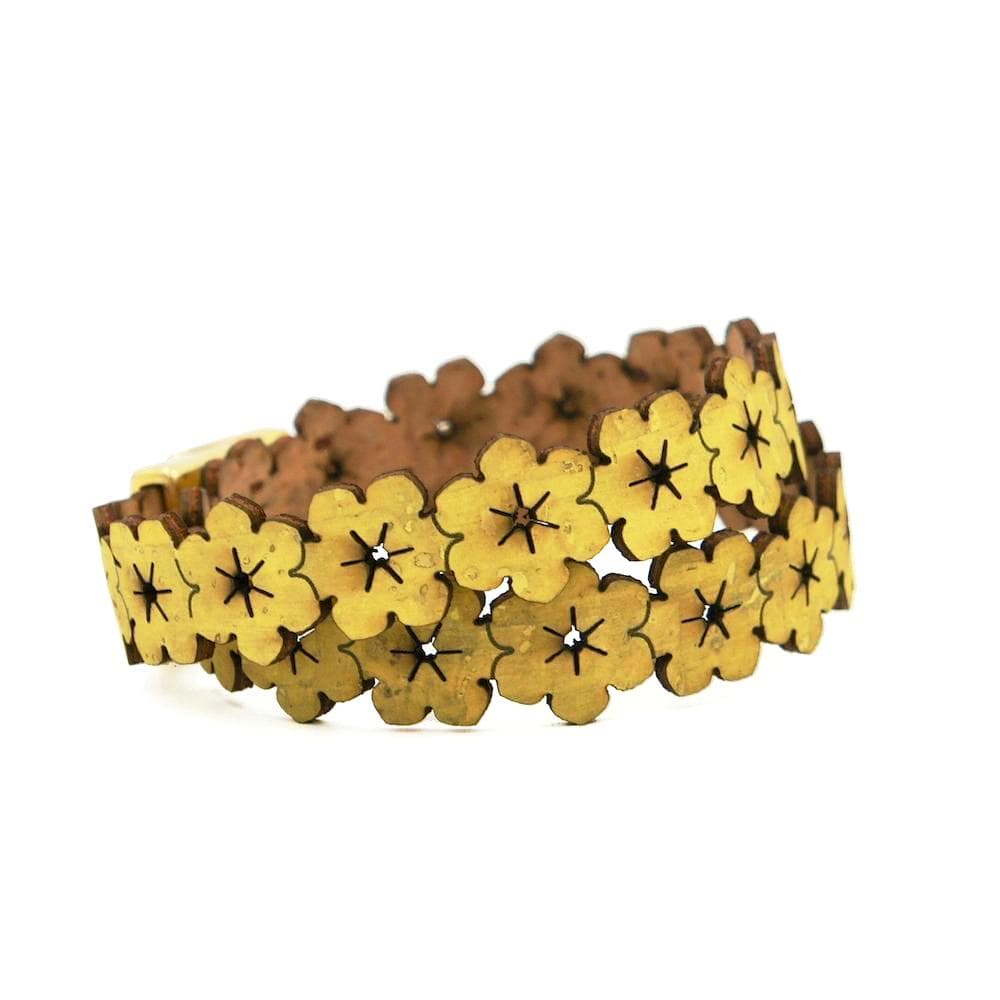 Flores I Yellow cork double bracelet