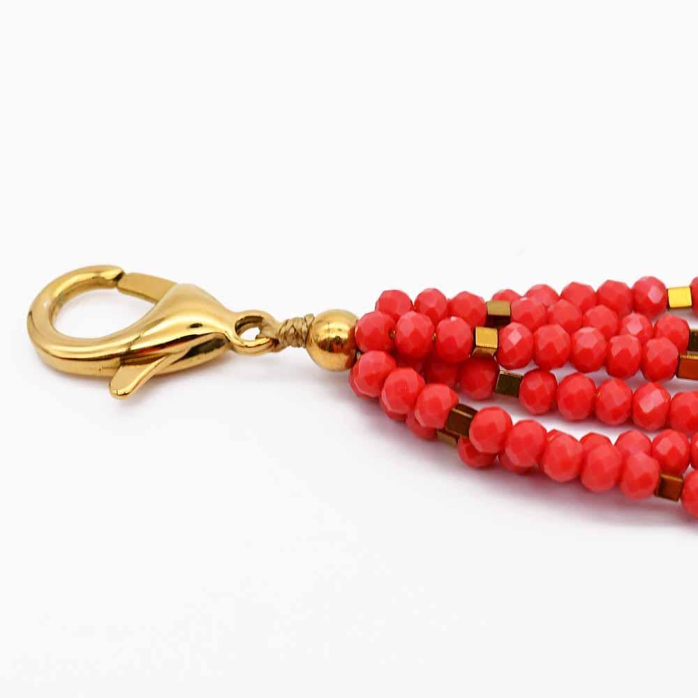 Bracelet en liège I Médaillon rose Azulejos I Bijoux portugais Bracelet perles de verre rouge