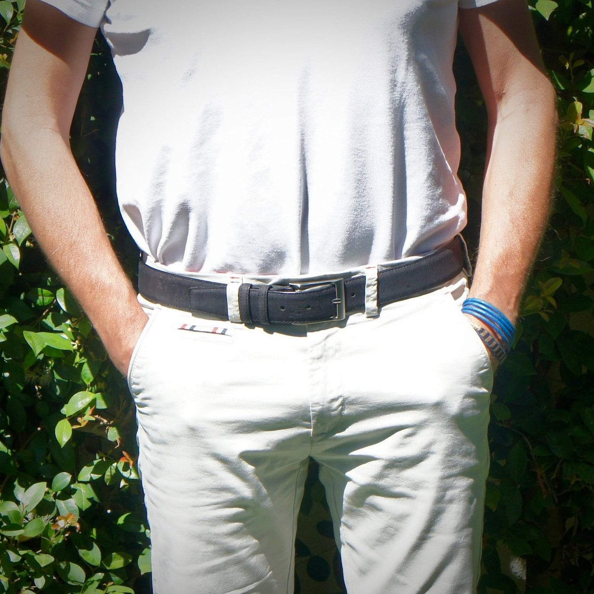 Gürtel aus Kork und schwarzem Leder