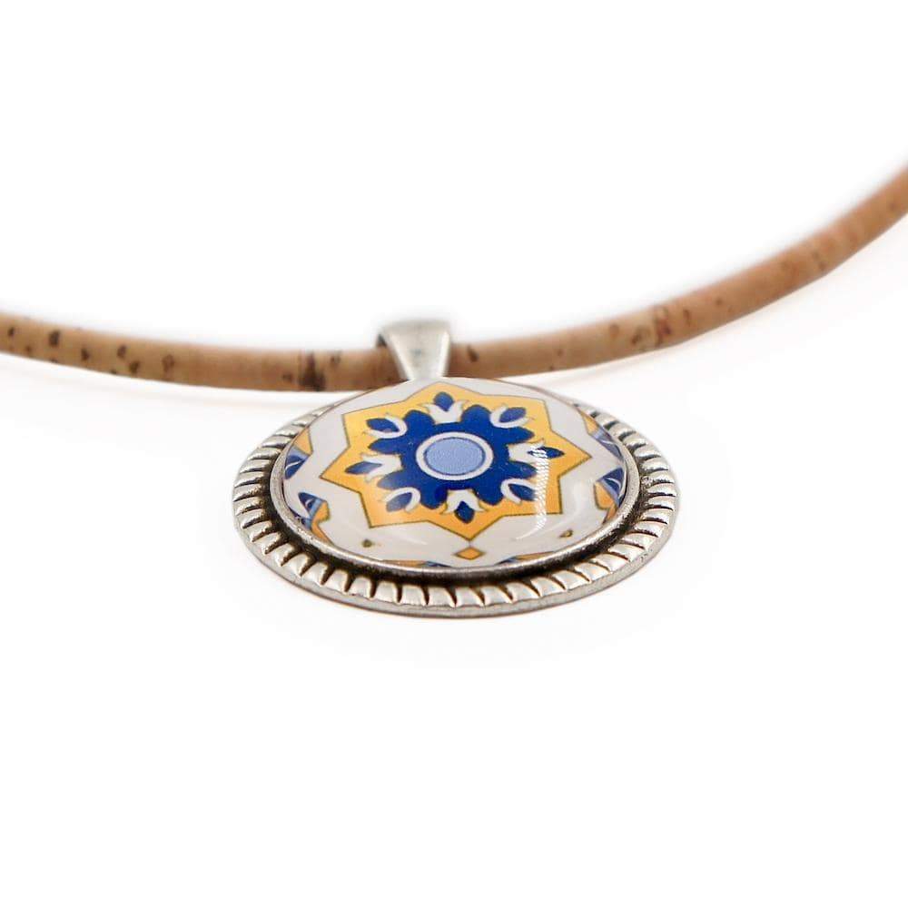 Cork necklace with Azulejos pendants in metal