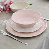 Petit saladier en céramique rose I Motifs dentelles portugaises Saladier individuel "Carimbada" rose - 19 cm