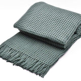 Plaid à franges en coton gaufré Vert foncé Plaid à franges en coton gaufré 200x140 - Vert foncé
