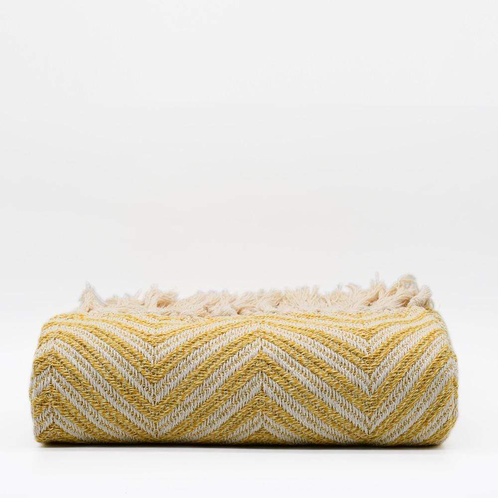 Plaid à franges en coton motifs chevrons jaune paille Plaid "chevrons" à franges en coton 200X135 - Jaune paille